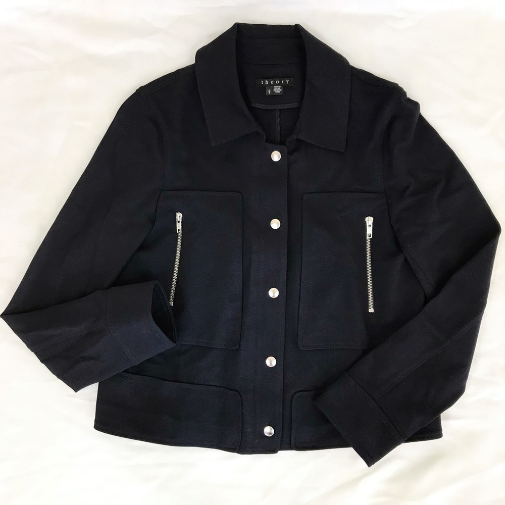 Theory • Snap Front Zip Up Collared Jacket